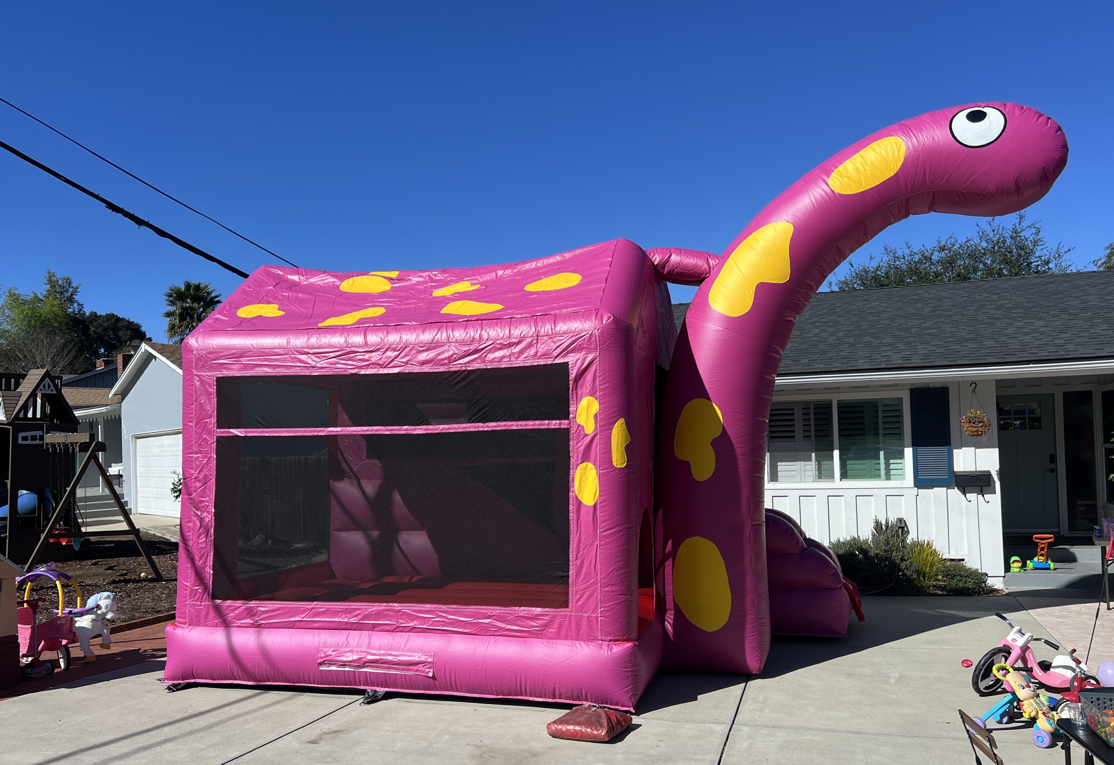 Pink Dinosaur Bounce House Slide