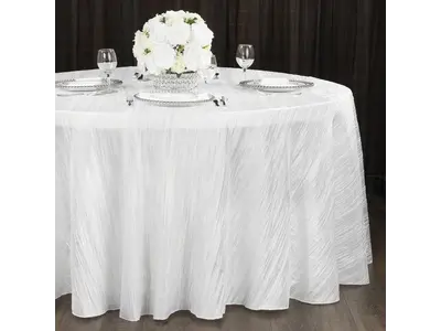 Accordion Crinkle Taffeta 132" Round Tablecloth - White