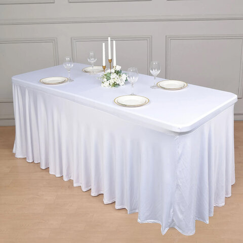 White Spandex 6ft Ruffle Table Cover in Detroit