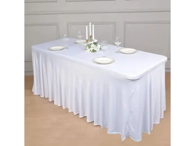 White Spandex 6ft Ruffle Table Cover in Detroit