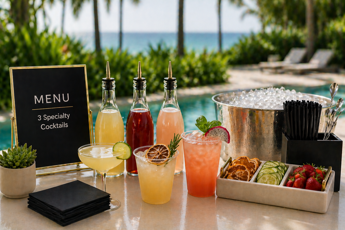3 Specialty Cocktails/Mocktails Menu w/ Beer, Wine Service (Per Guest & Time Range)