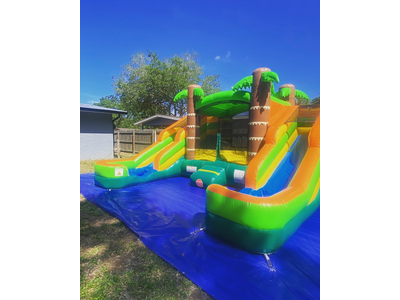 Tropical Bounce House and Double Slide Combo Unit 