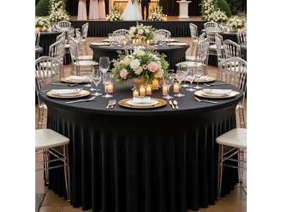 Black Spandex 72 inch Round Ruffle Table Cover in Hazel Park
