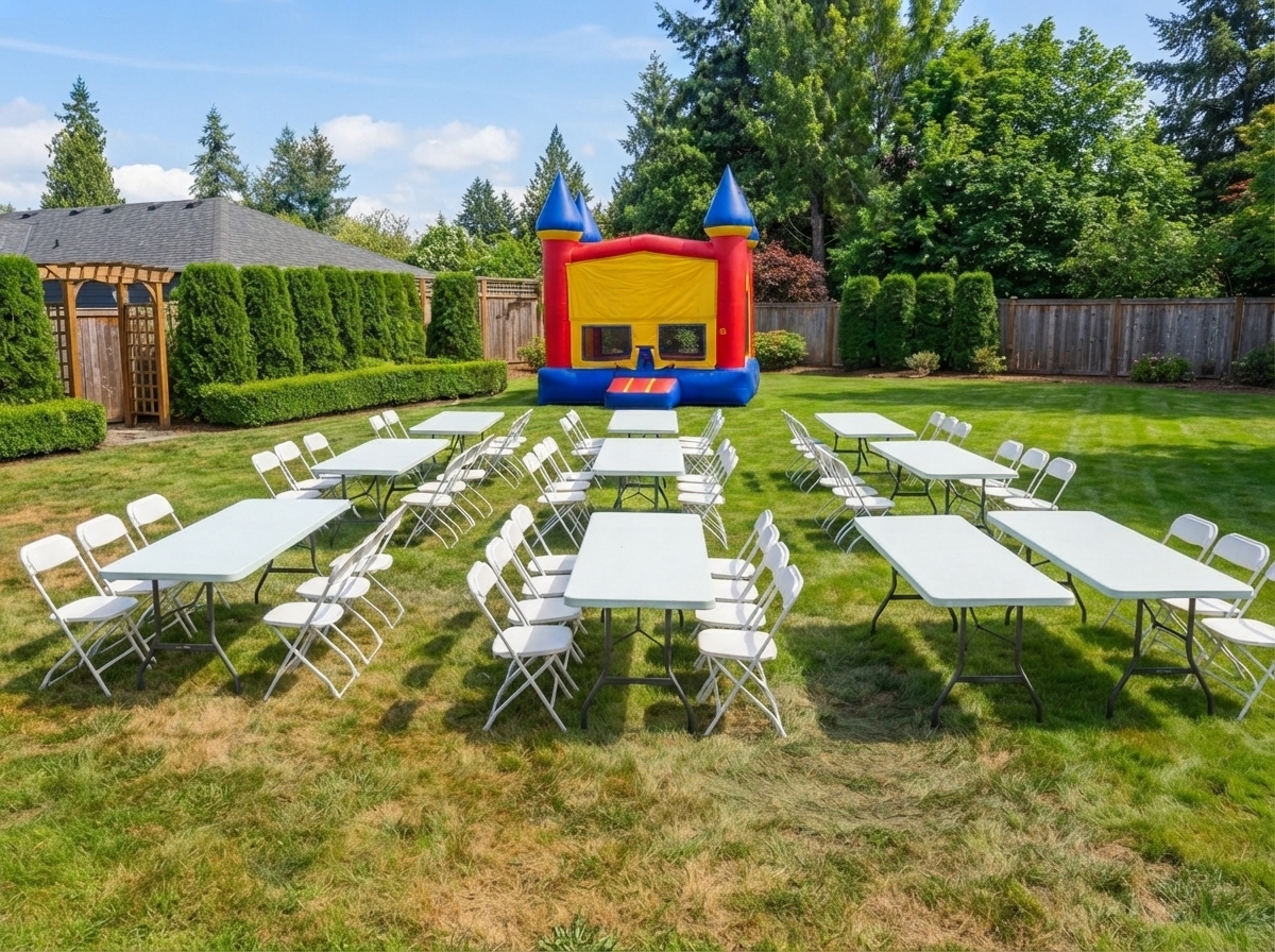 Bounce House + 10 Tables + 70 Chairs