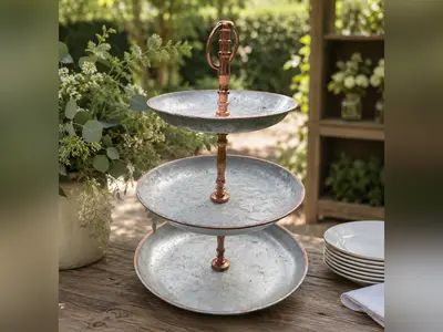 Tray - 3 Tier - Silver/Copper - 19" in Palm Beach Shores