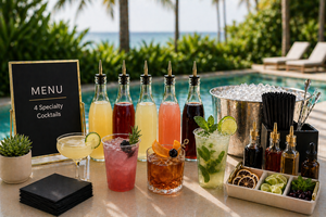 4 Specialty Cocktails/Mocktails Menu w/ Beer, Wine Service (Per Guest)