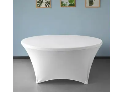 White Spandex Table Cloths 60 Inch Round in Warren