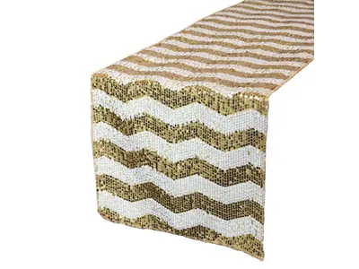 White And Gold Sequin Runner