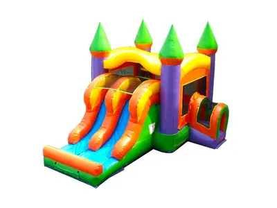 Bounce House Rainbow Orange Double Lane Slide Combo in burlington