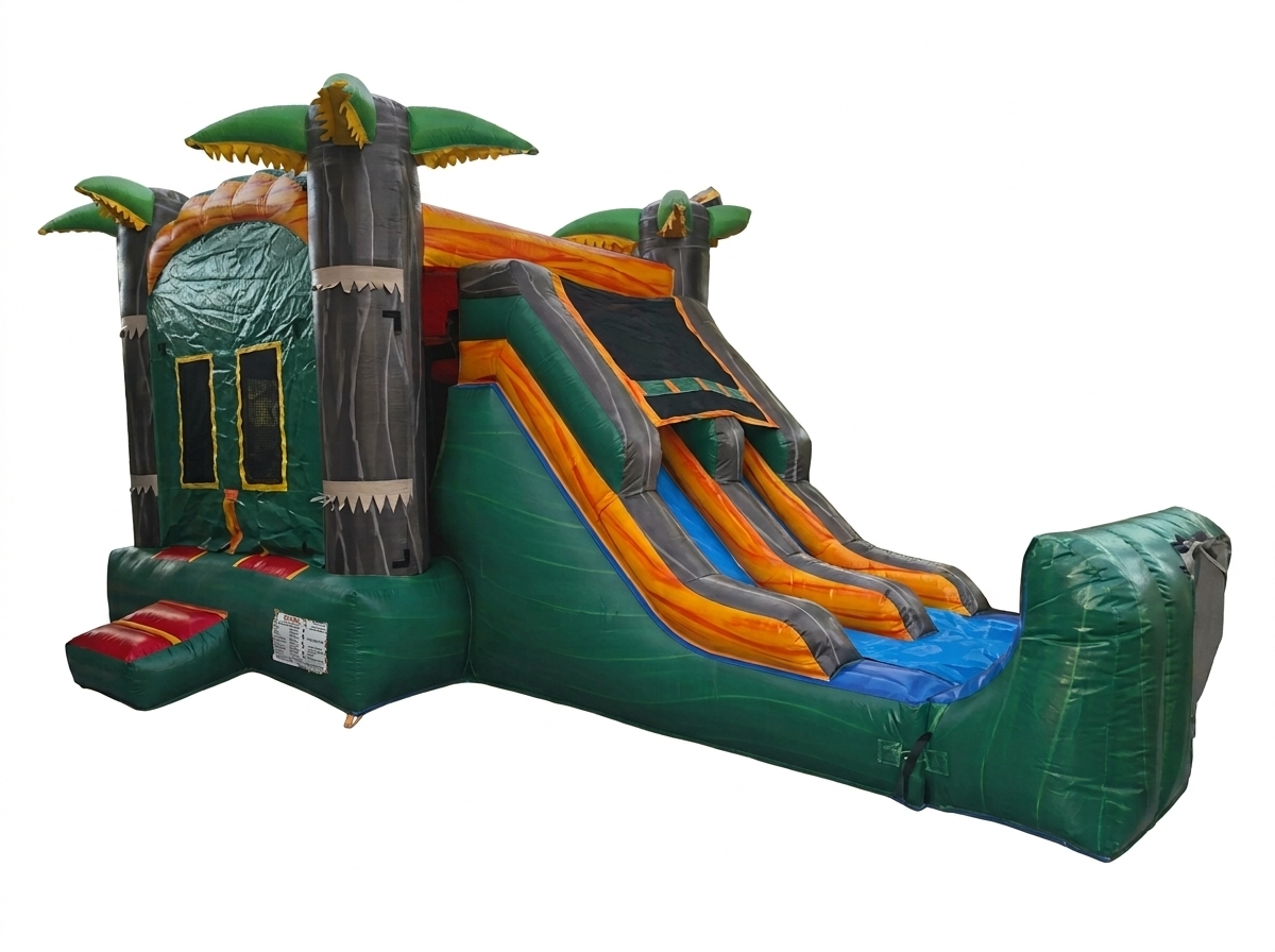 13’x31’ Tropical Palmtrees Marble Green Bounce House with Double Slides in Riverside