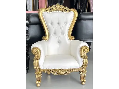 36" Kids White and Gold Throne