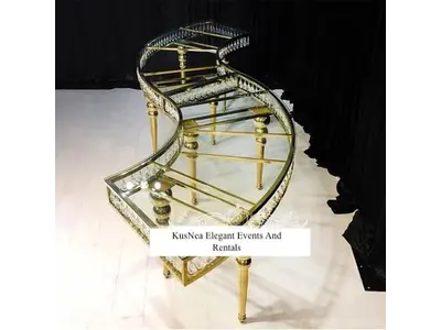SERPENTINE DINING TABLE - GOLD AND CRYSTAL CHANDELIER GLASS TOP