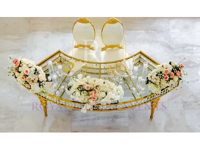 QUATER CURVED SERPENTINE IMPERIAL GOLD AND CRYSTAL GLASS TOP SWEETHEART