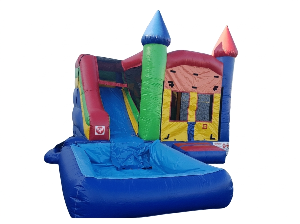 14'x14' Multicolor Mini Combo Bounce House Waterslide in Riverside