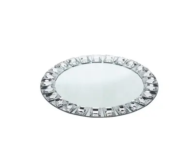 13" Silver Jeweled Rim Premium Glass Mirror Charger Plates