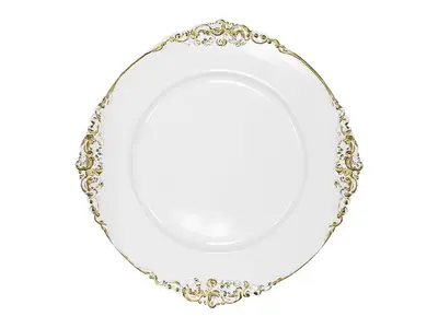 White/Gold Vintage Round Charger Plate