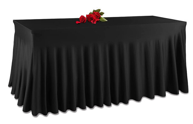 Black Spandex 8ft Ruffle Table Cover in Madison Heights