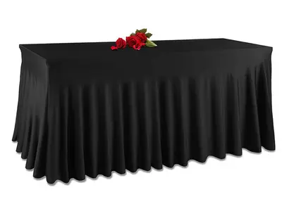 Black Spandex 8ft Ruffle Table Cover in Madison Heights
