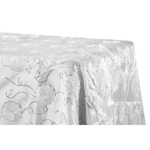 Flower on Sequin Taffeta Rectangular Tablecloth 90"x132" - White