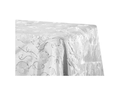 Flower on Sequin Taffeta Rectangular Tablecloth 90"x132" - White
