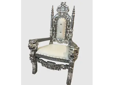 36" Kids Silver and White Throne Chair
