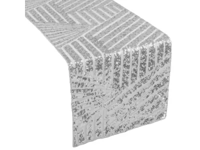 Geometric Glitz Art Deco Sequin Table Runner - Silver