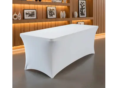 White Spandex Table Cloth 6ft Banquet in Warren
