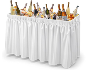 Ice cooler table w/ white skirt 