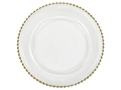 Gold Clear Glass Beaded Round Charger Plates