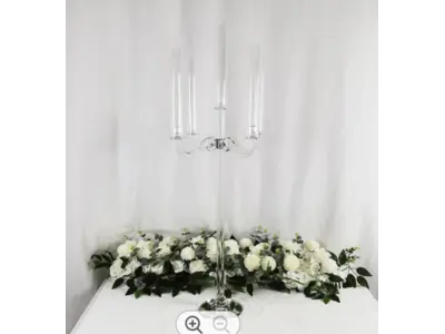 5 Heads Class Crystal Pillar Candle Holder For Table Centerpiece