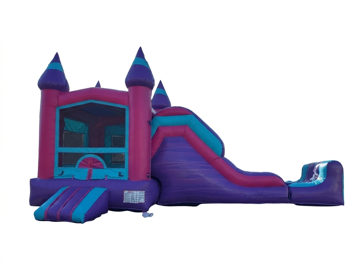 13'x30' Pink, Cyan, and Purple Marble Bounce House with Slide in Riverside