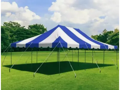 20 x 30 blue and white pole tent in Sparta