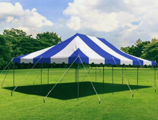 20 x 30 blue and white pole tent in Sparta