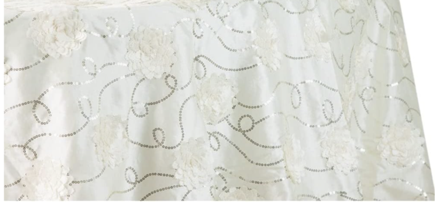Flower on Sequin Taffeta Rectangular Tablecloth 90"x132" - Ivory