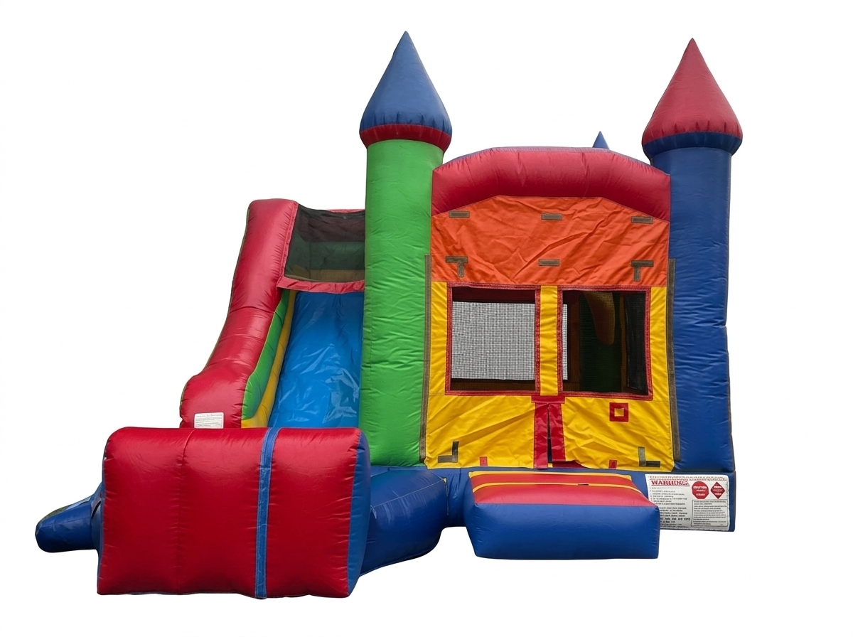 14'x14' Multicolor Mini Combo Bounce House with Slide in Riverside