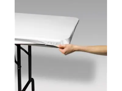 8' Stay Put Disposable White Tablecloth in Dennisville