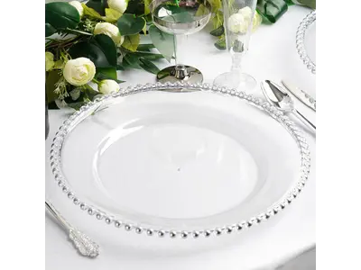 Silver Clear Acrylic Beaded Round Charger Plates