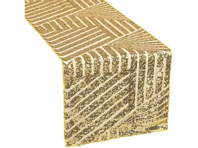 Geometric Glitz Art Deco Sequin Table Runner - Gold