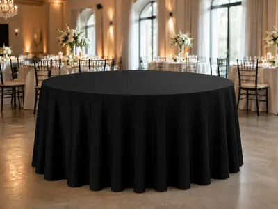 Black Tablecloth Round 108" in Palm Beach