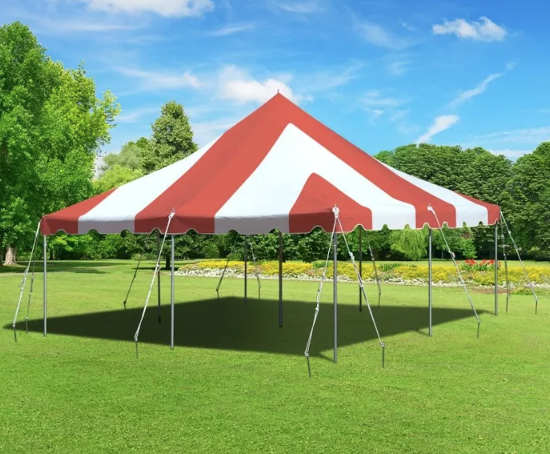 20 x 20 red and white pole tent in Andover