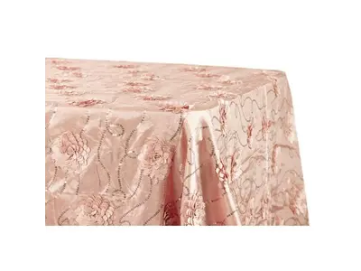 Flower on Sequin Taffeta Rectangular Tablecloth 90"x132" - Blush/Rose Gold