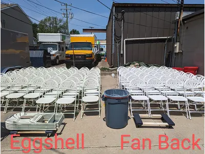 Eggshell Fan Back Folding Chair in Flint