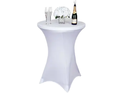 White Spandex Cocktail Table Cover in Ferndale