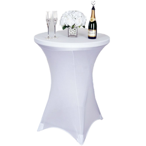 White Spandex Cocktail Table Cover in Ferndale