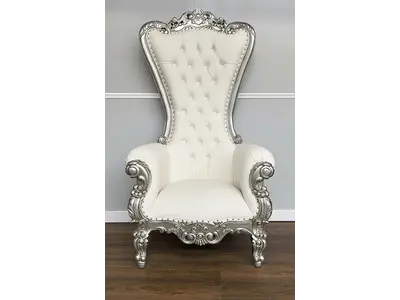 SILVER AND WHITE THRONE CHAIR