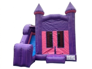 14'x14' Pink and Purple Marble Mini Combo Bounce House Waterslide