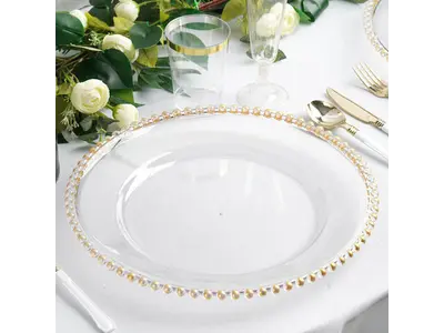 Gold Clear Acrylic Beaded Round Charger Plates