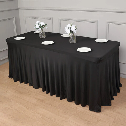 Black Spandex 6ft Ruffle Table Cover in Taylor
