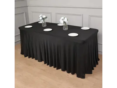 Black Spandex 6ft Ruffle Table Cover in Taylor