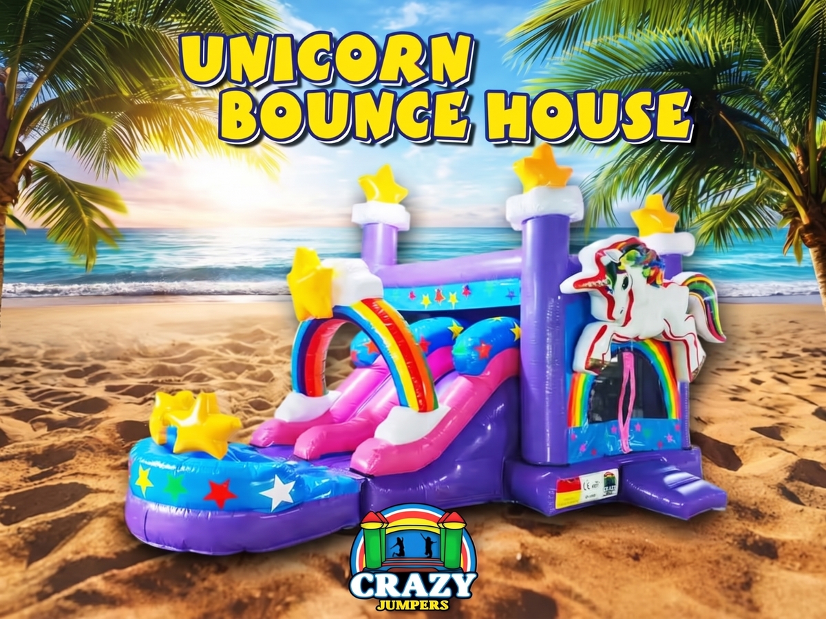 Unicorn Bounce House with Slide & Obstacles Inside in Courtenay